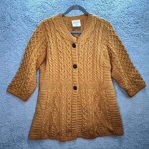 Kilronan Knitwear Women's XL 100% Moreno Wool Orange Knit Cardigan Sweater